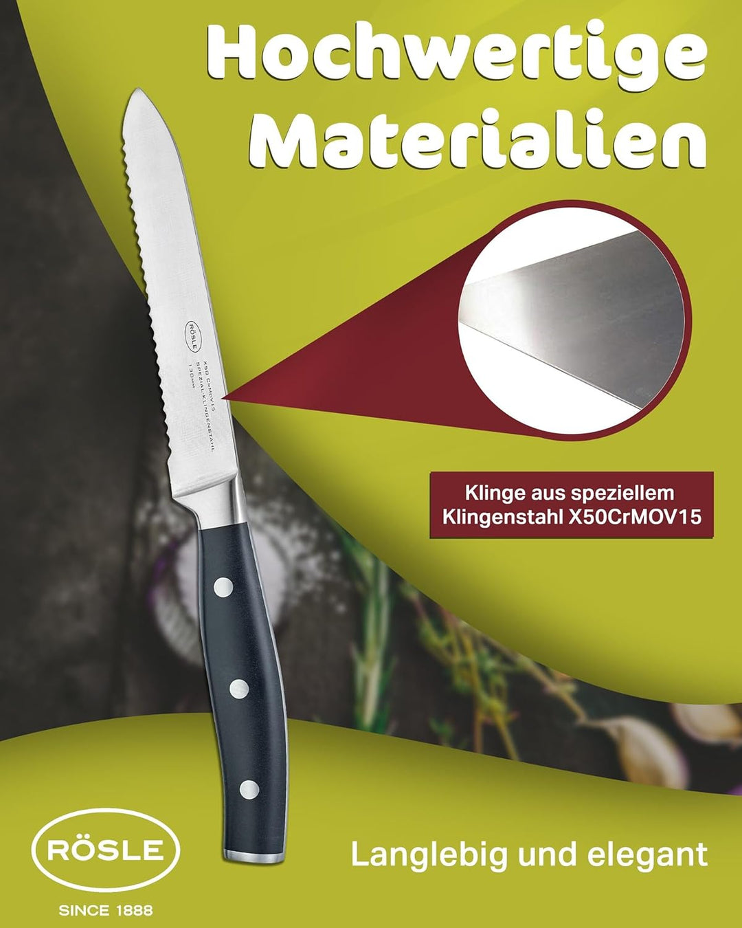 RÖSLE Universalmesser mit Wellenschliff Tradition, Hochwertiges Küchenmesser zum universellen Einsat