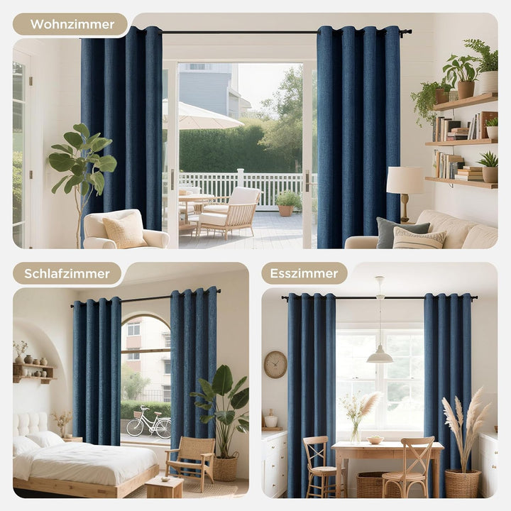 Joydeco 100% Blickdichte Vorhänge mit Ösen Gardinen Leinenoptik 2 Stück, Verdunkelungsvorhang Leinen