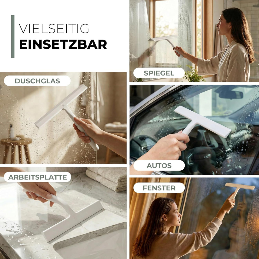 GÜTEWERK Duschabzieher Set, Silikon Abzieher Dusche, Hygienisches Bad Zubehör, Glasabzieher mit Saug