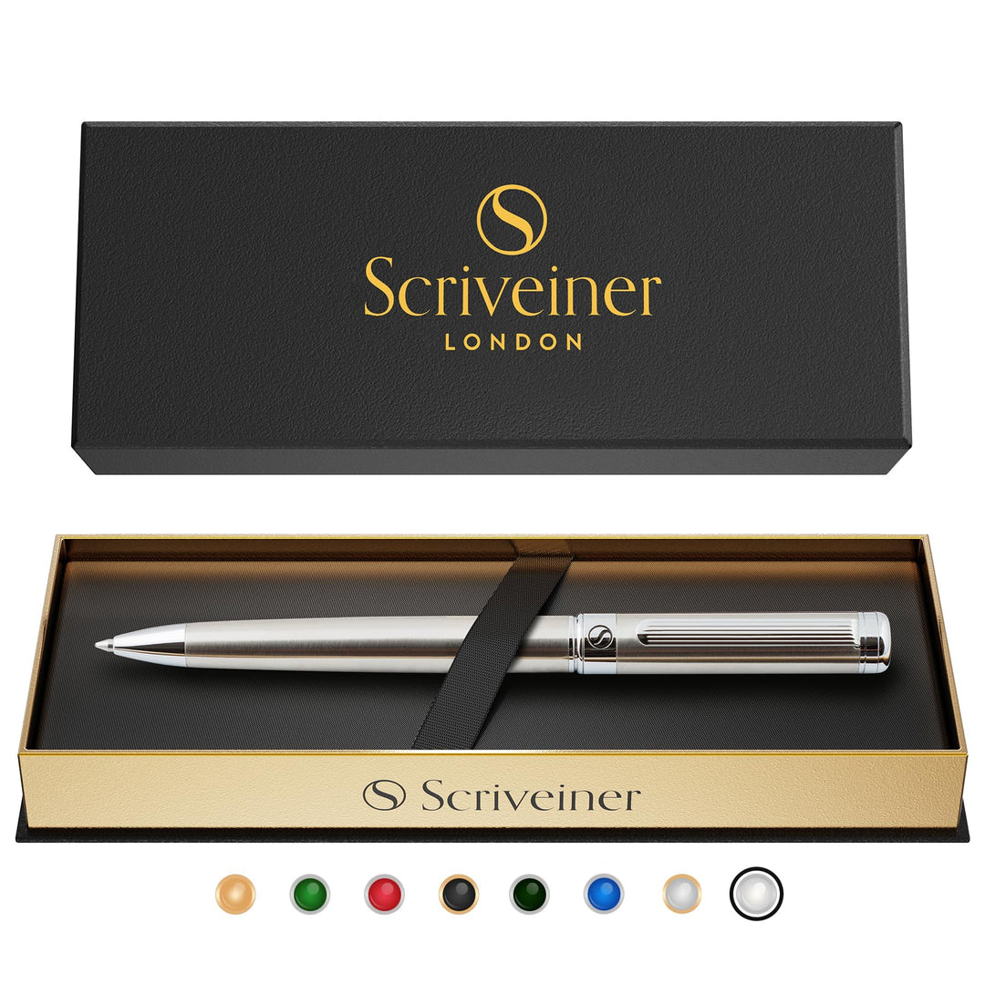 Scriveiner Tintenroller Edelstahl - Atemberaubender Luxuskugelschreiber mit Edelstahl-Finish, Schmid
