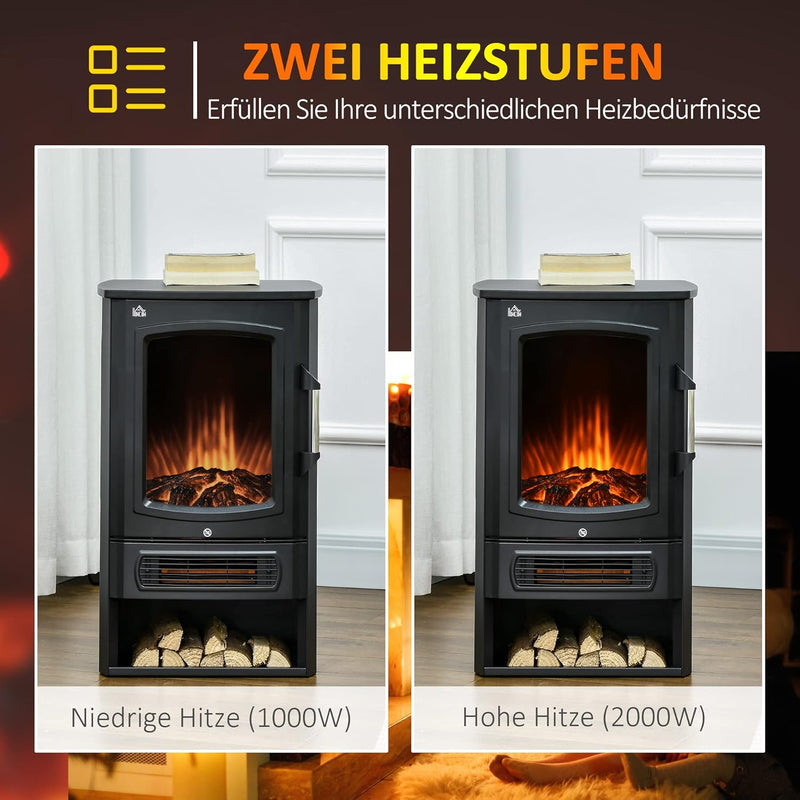 HOMCOM LED Elektrokamin Standkamin Kaminofen mit Flammeneffekt 1000/2000W Innenraumheizung Heizlüfte