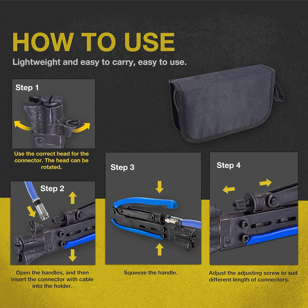 Koaxialkabel-Crimper Set, Kompressions-Werkzeug Koax-Kabel Crimper Kit, verstellbar RG6 RG59 RG11 75