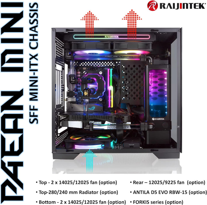 RAIJINTEK Paean Mini, Mini ITX PC-Gehäuse, mit 4 mm Seitenwand aus gehärtetem Glas und Aluminium an