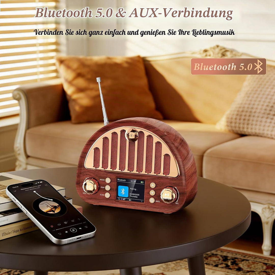 Mesqool Tragbares DAB+/UKW Radio, Retro Radio mit Bluetooth 5.0, Nostalgie Radio Klein mit 3000mAh A