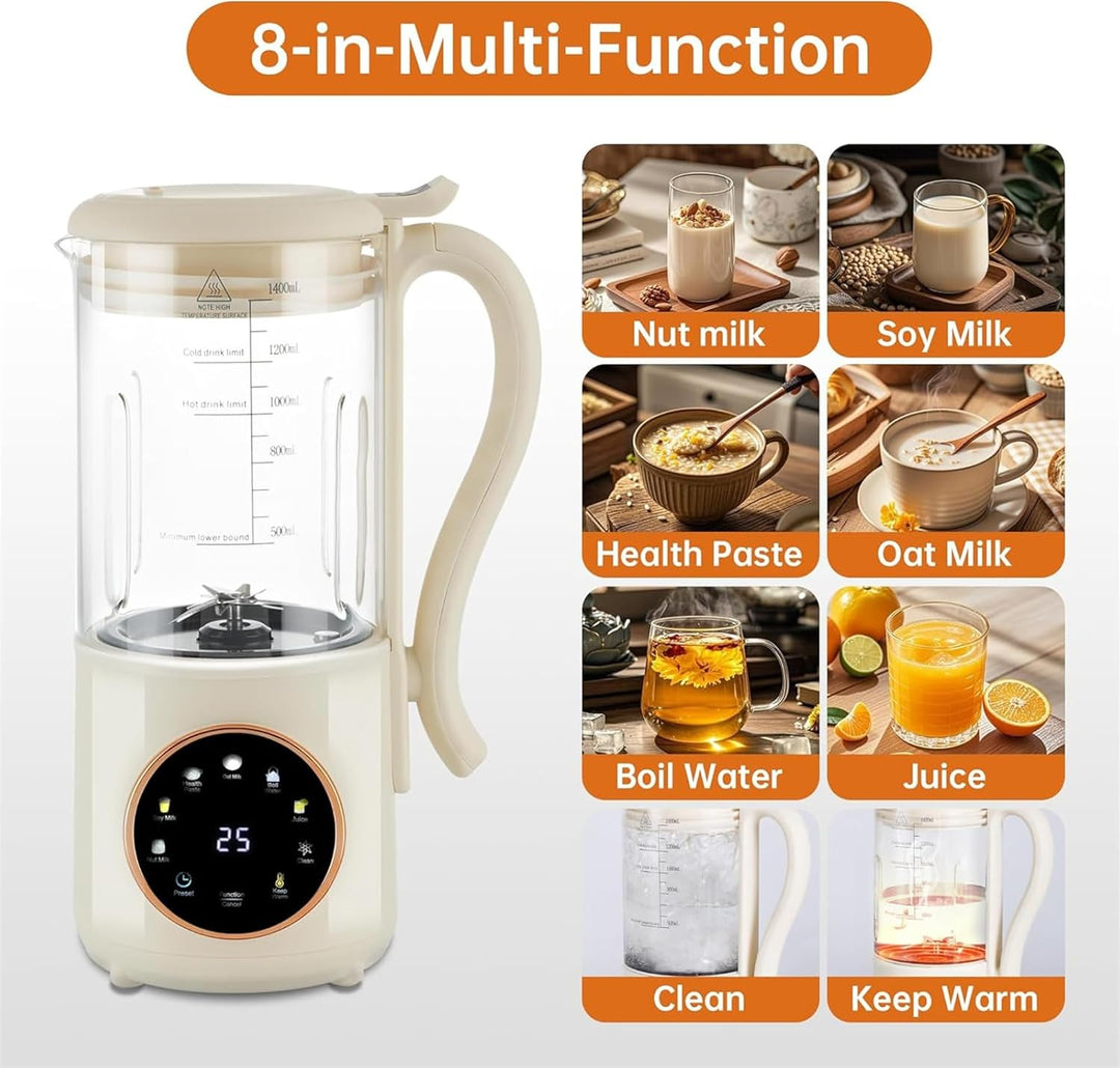 Nussmilchmaschine 1400ML Entsafter Pflanzenmilchbereiter mit 16 Klingen Multifunktional Sojamilch Ma