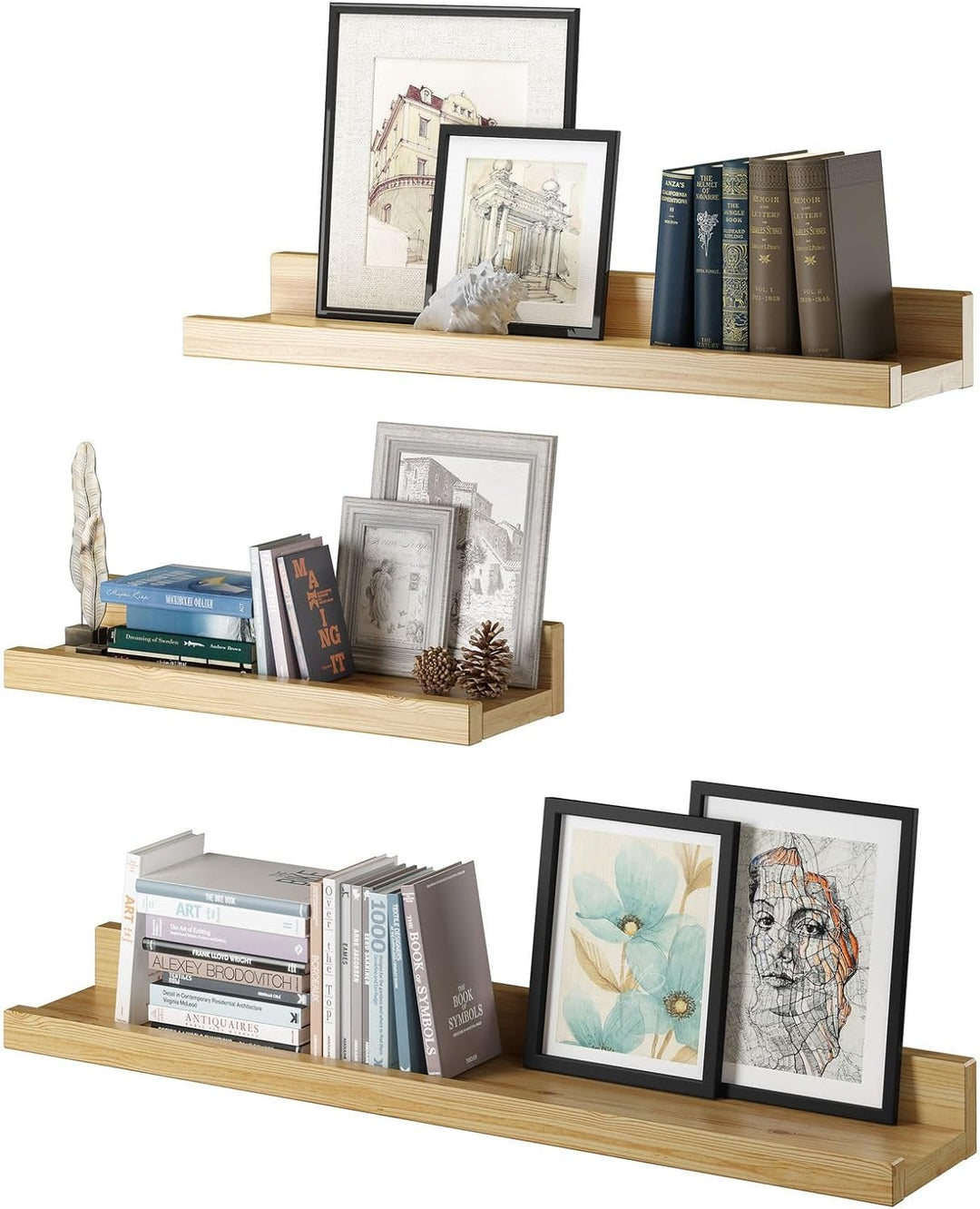 Erst-Holz Wandregal Massivholz Kiefer Fotoleiste für Bilder Bücher und Deko 90.82-12