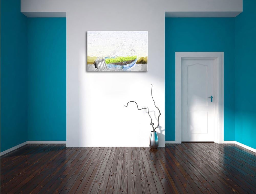 Pixxprint Glühbirne mit erneuerbarer Energie als Leinwandbild/Grösse: 100x70 cm/Wandbild/Kunstdruck/