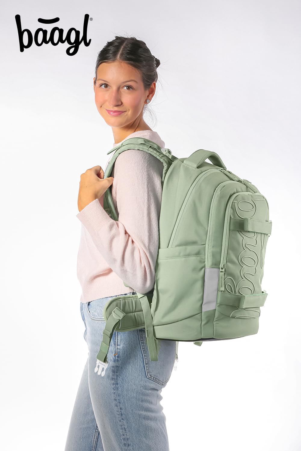 Baagl Schulrucksack Set Jungen Mädchen Teenager 3 Teilig, Skateboard Rucksack Skate MAX, Schultasche