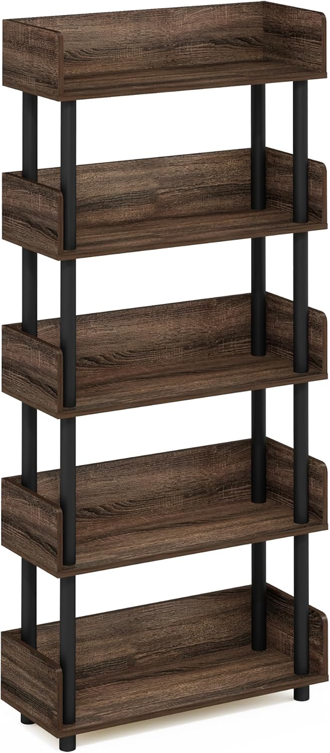 Furinno Turn-N-Tube 5-stufiges freistehendes Mehrzweck-Präsentationsregal, Bücherregal, Walnuss Waln