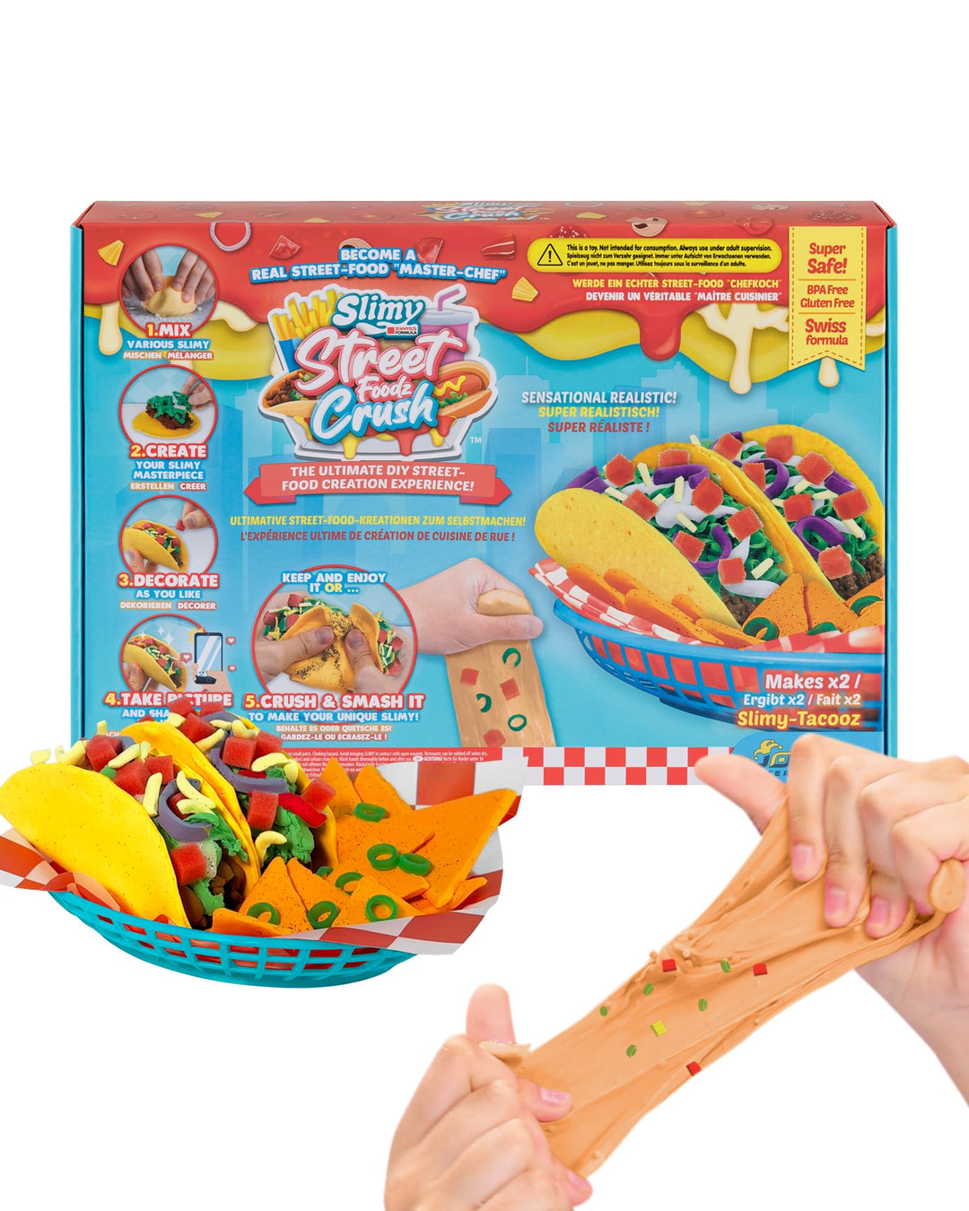 Slimy Street Foodz Crush - Tacooz, Slime und Knete Kreativ-Set, Backspiel zum selber Mischen, Formen