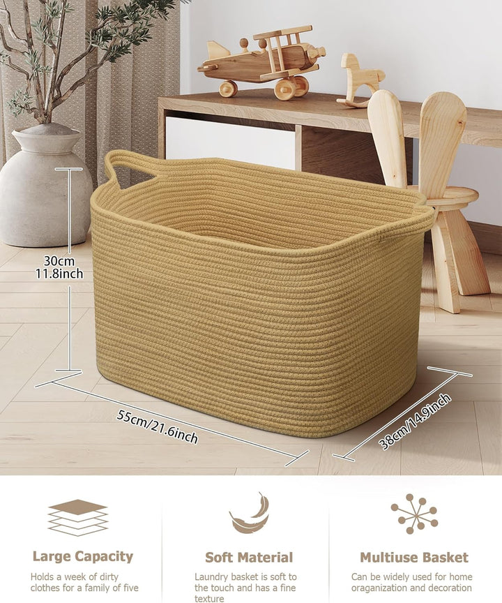 Faltbarer Wäschekorb, 63L Grosse Wäschesammler, Laundry Baskets aus Baumwolle, Geflochten Aufbewahru