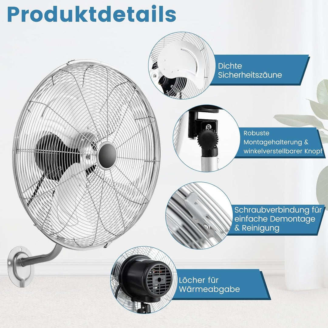 GOPLUS Wandventilator, 51cm oszillierender Ventilator, 85°Oszillation & 30°Neigung, 3 Geschwindigkei