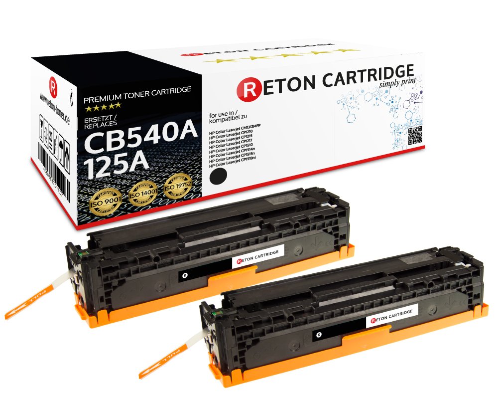 Original Reton Toner, kompatibel, 2er Set-Schwarz für HP CM1312mfp (CB540A), HP 125A, Color Laserjet