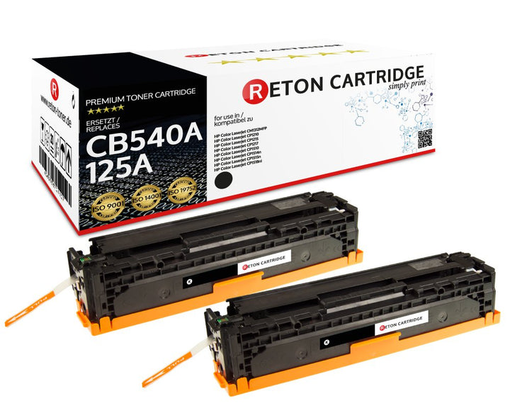 Original Reton Toner, kompatibel, 2er Set-Schwarz für HP CM1312mfp (CB540A), HP 125A, Color Laserjet