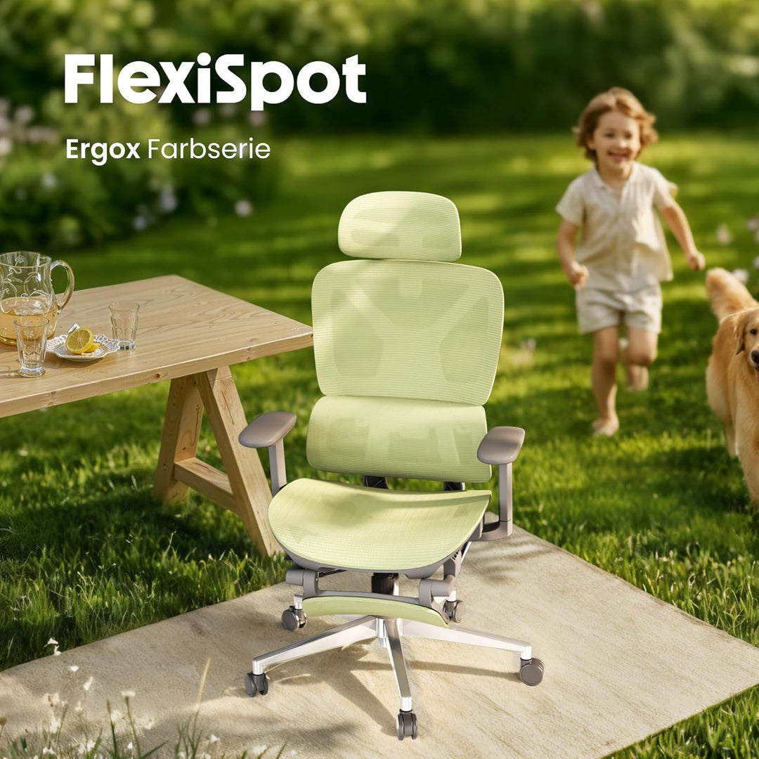 FLEXISPOT ErgoX Ergonomischer Bürostuhl mit Fussstütze Schreibtischstuhl, 3D-Armlehnen, 3D-Kopfstütz