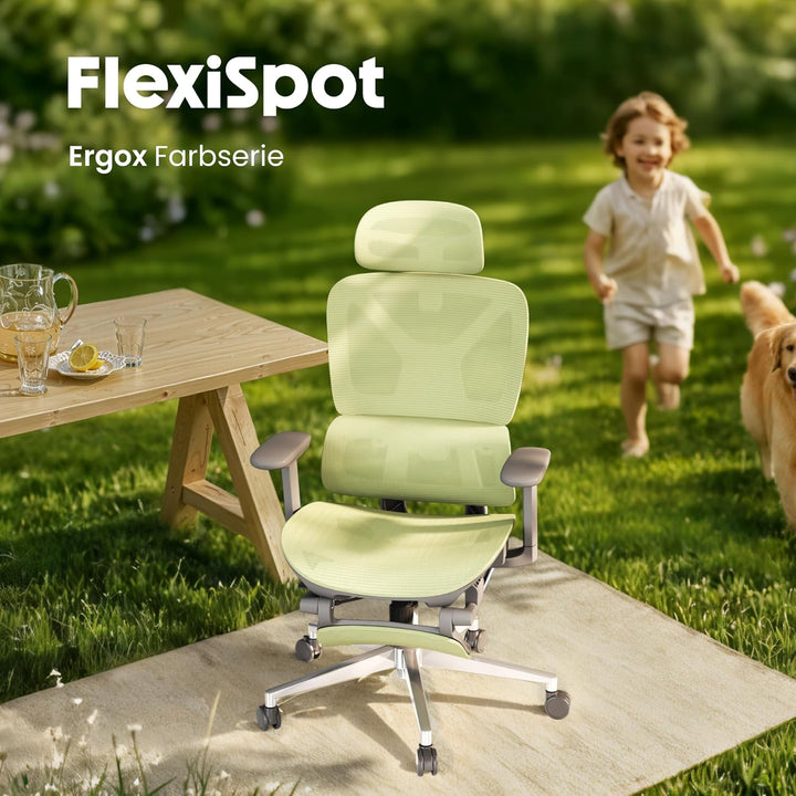 FLEXISPOT ErgoX Ergonomischer Bürostuhl mit Fussstütze Schreibtischstuhl, 3D-Armlehnen, 3D-Kopfstütz