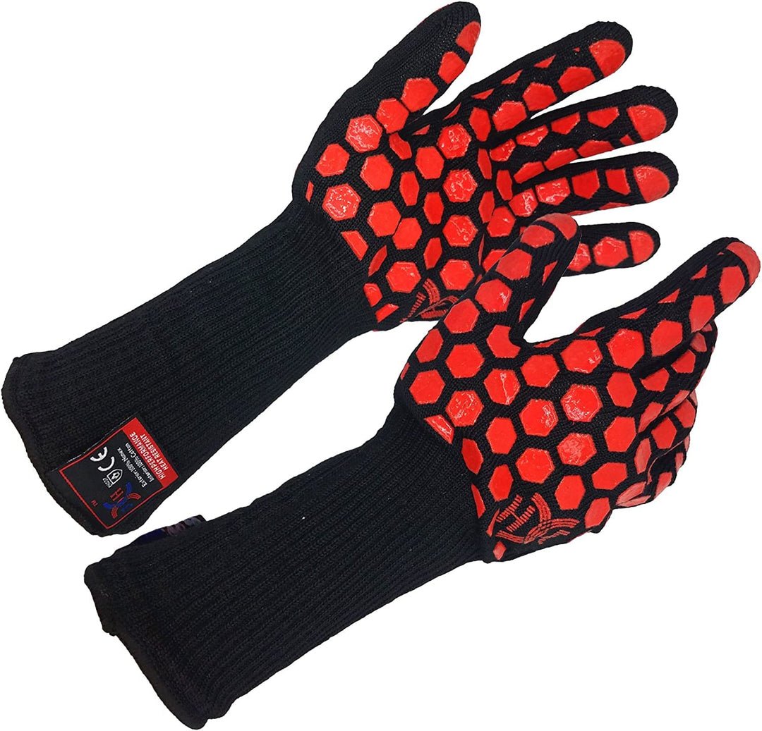 H01361 Ofenhandschuhe Hitzebeständig Kochen Ofenhandschuhe BBQ Grillen Kamin mit Doppelschicht Silik