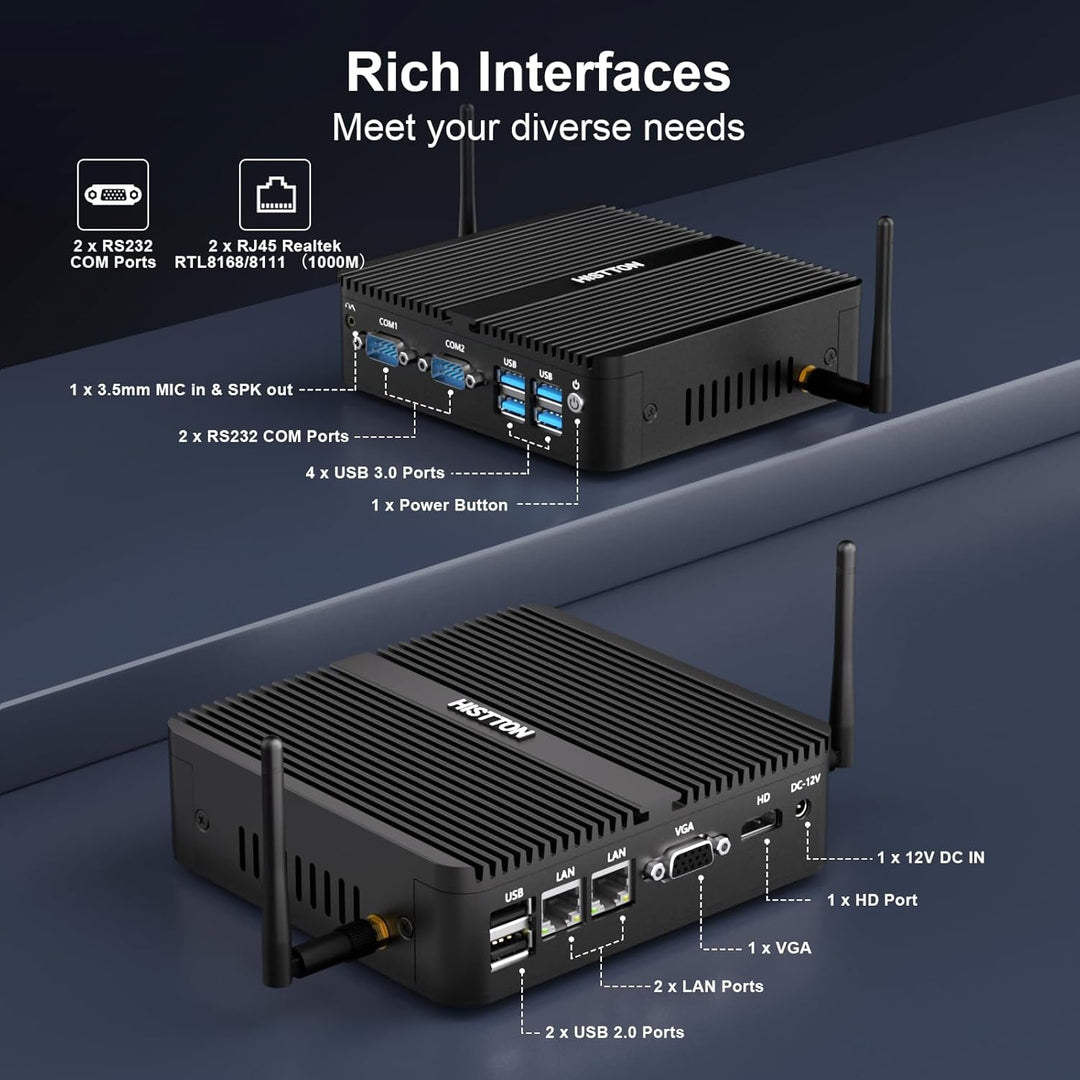 HISTTON Lüfterloser Mini PC Industrie PC Windows 10 Pro Mini Computer,Quad Core Celeron J4125,DDR4 1