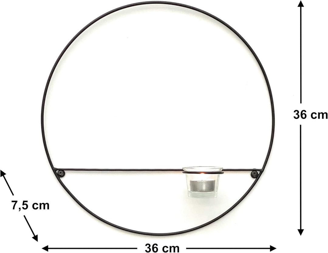 DanDiBo Wandteelichthalter Teelichthalter Wand Rund Ø 36 cm Wandkerzenhalter Metall Schwarz Teelicht