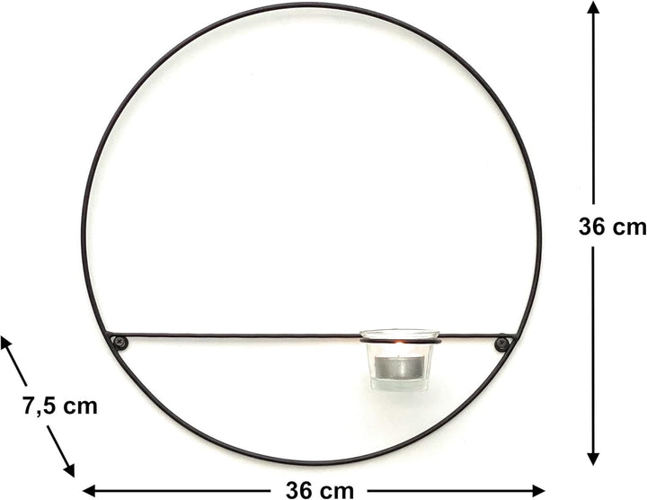 DanDiBo Wandteelichthalter Teelichthalter Wand Rund Ø 36 cm Wandkerzenhalter Metall Schwarz Teelicht