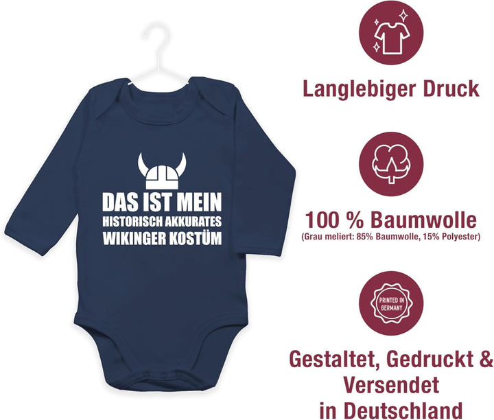 Shirtracer - Baby Body langarm Mädchen Junge - Karneval & Fasching - Das ist mein Wikinger Kostüm Vi