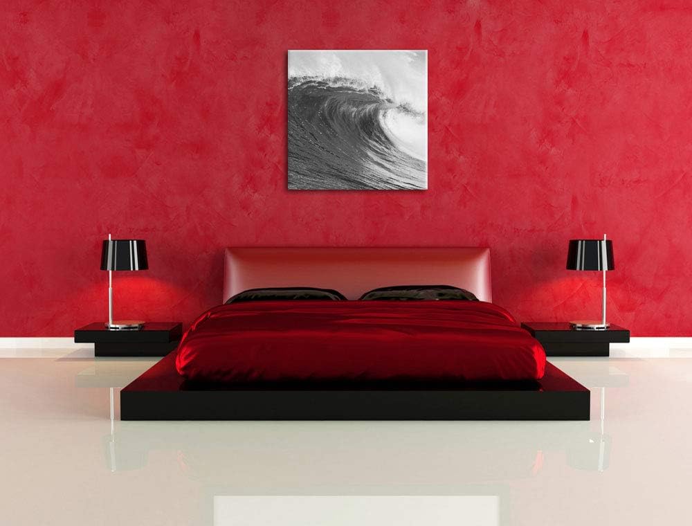 riesige Welle schwarz/weiss, Format: 70x70 auf Leinwand, XXL riesige Bilder fertig gerahmt mit Keilr
