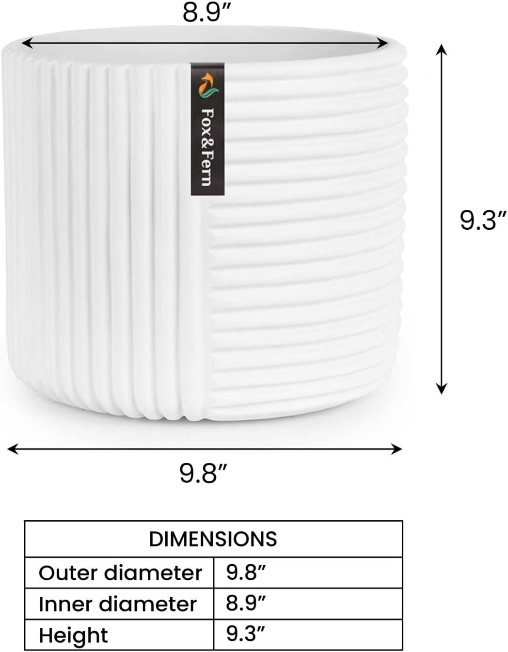 Fox&Fern Blumentopf M mit Linienstruktur - 24cm grosser Übertopf inklusive Wasserabfluss für Pflanze