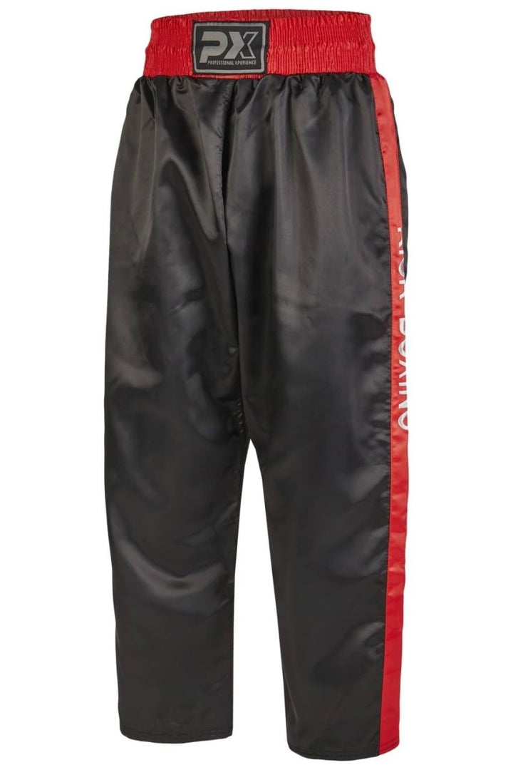 Kickboxhose Basic PX Kickboxing Bestickung - schwarz rot mit Gummibund - Weiche Ausführung - Kickbox