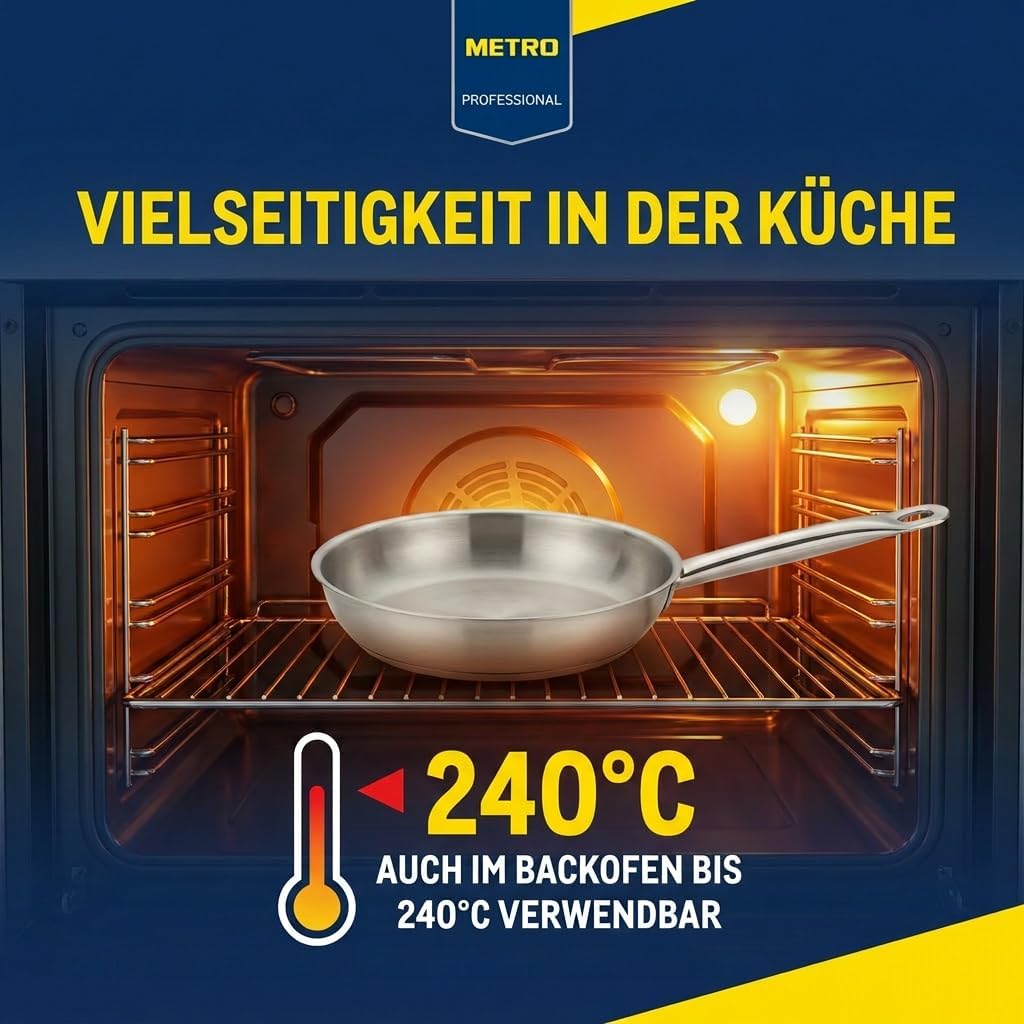 METRO Professional Pfanne unbeschichtet | Ø 28 cm | Edelstahl | Backofengeeignet bis max. 240 °C | a