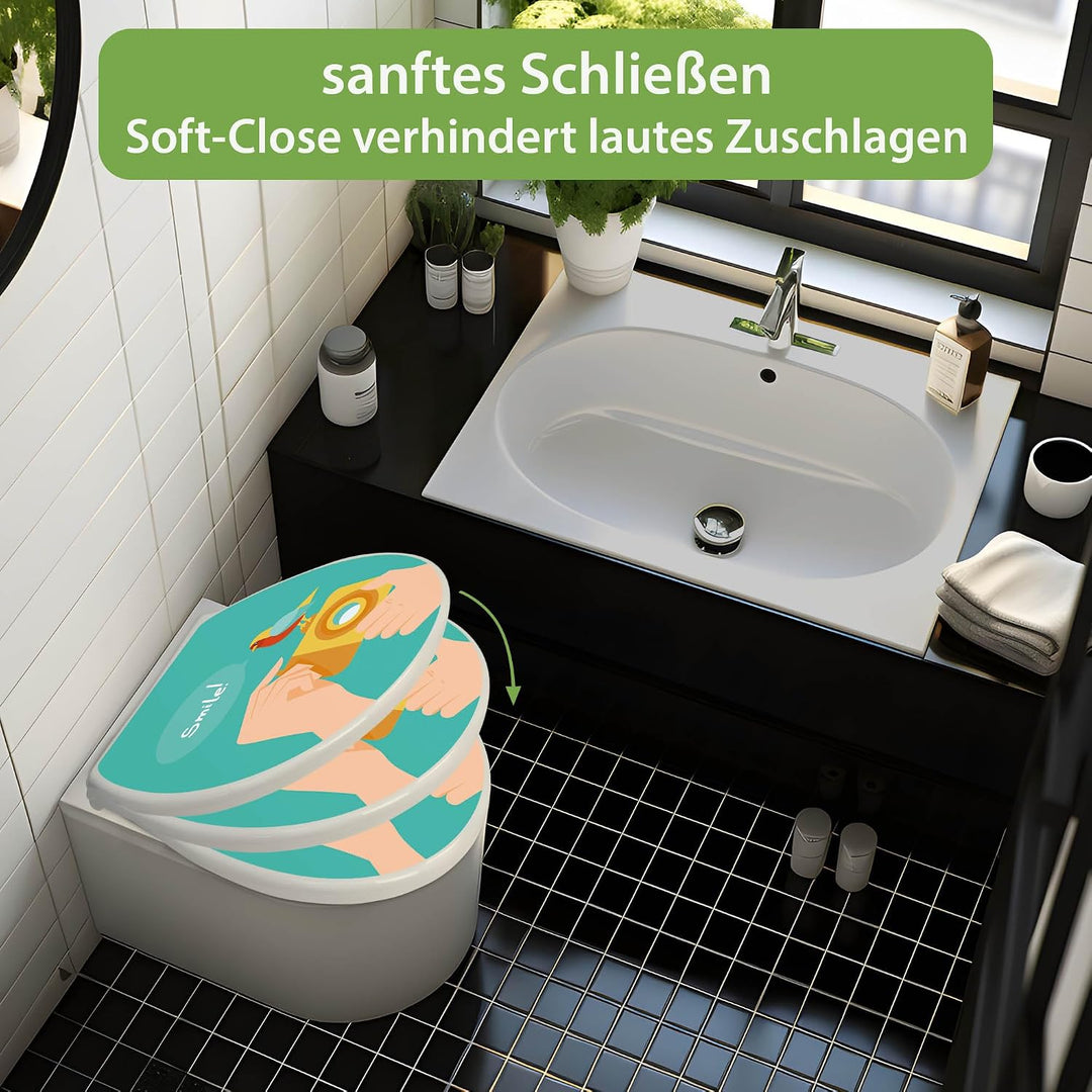 banjado Toilettendeckel mit Absenkautomatik 44,5x37cm - Soft Close Toilettensitz - WC Sitz mit Absen