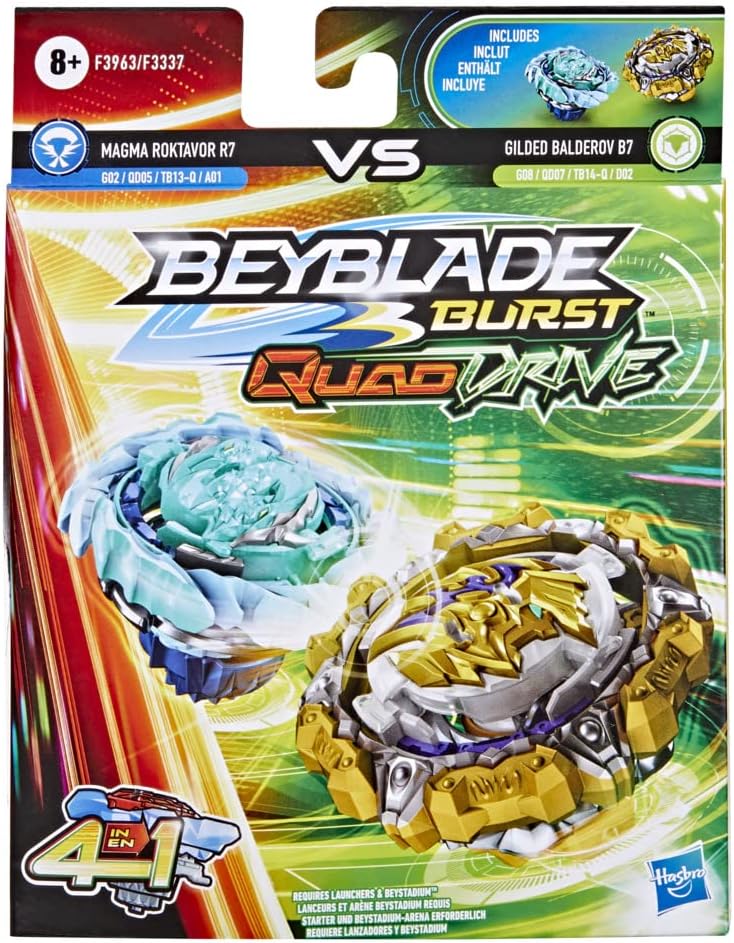 Beyblade Burst QuadDrive Magma Roktavor R7 und Gilded Balderov B7 Doppelpack − Battle Kreisel
