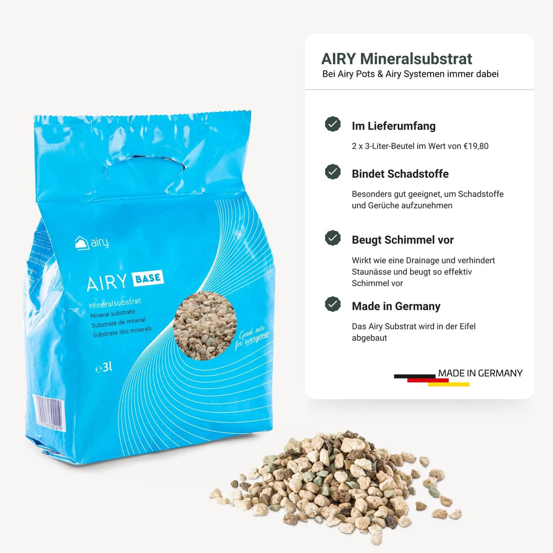 AIRY System M mit 6L Airy Base Substrat • Biologischer Luftreiniger filtert Schadstoffe, Allergene &