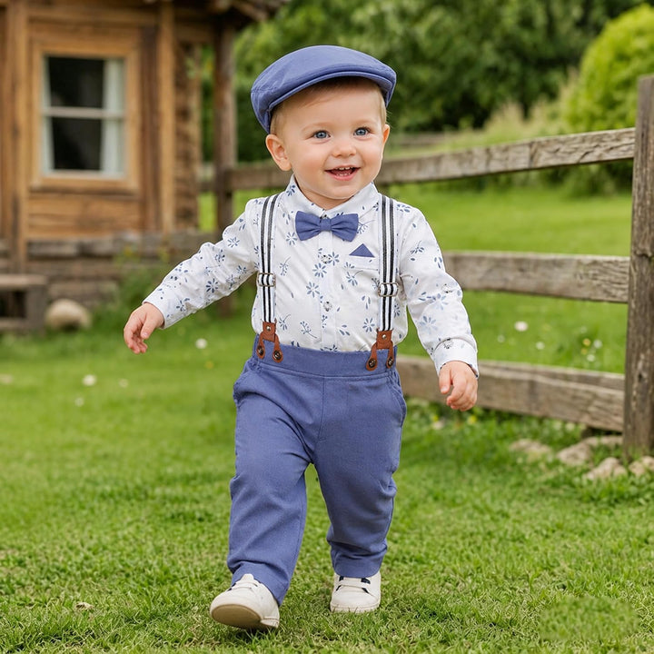 Volunboy Baby Jungen Anzug Set Bekleidung Hemd mit Fliege + Hosenträger Hosen Strampler Anzug 3-6 Mo
