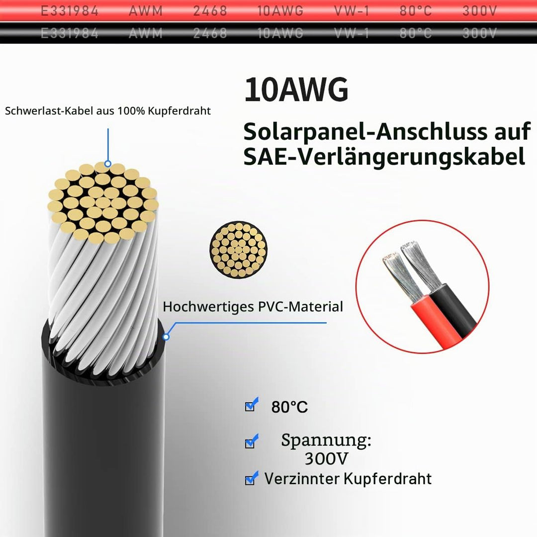 ELFCULB Solarstecker auf SAE Kabel,10AWG SAE Stecker Solarladekabel mit SAE Polaritätsumkehr Adapter