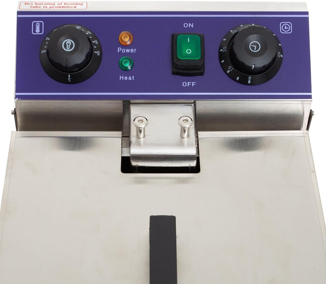 Elektro-Fritteuse 10 Liter – Edelstahl, 3000 W, Temperaturregelung bis 200°C, mit Frittierkorb – kom