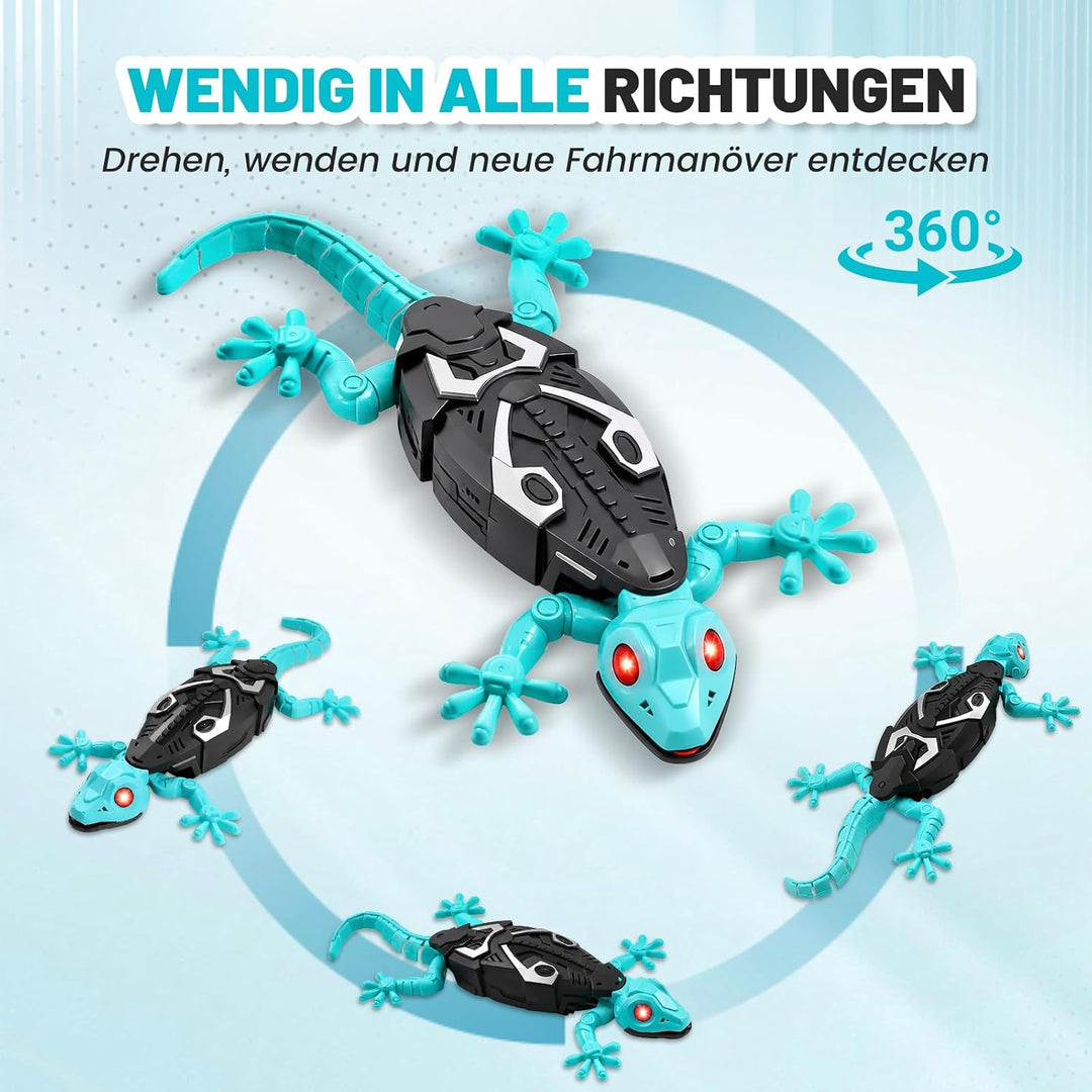 Skeufy Gecko Wandflitzer, Gecko Ferngesteuert mit 360° Drehung &amp; LED-Augen, Wiederaufladbares Gecko