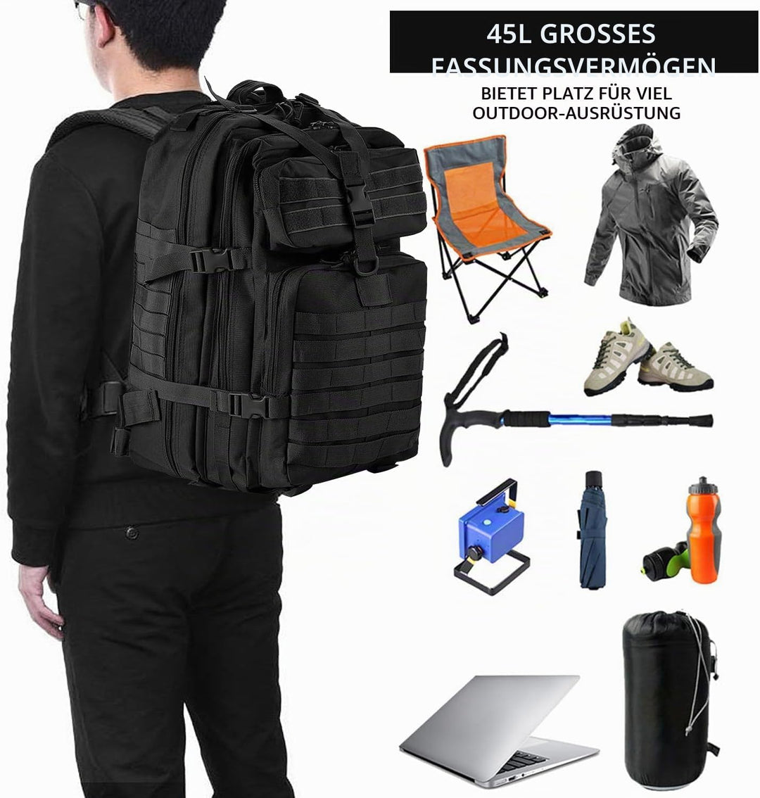 aiGear 45L Taktischer Rucksack/Militär Rucksack | Wasserdichter Grosse Kapazität | für Männer Frauen