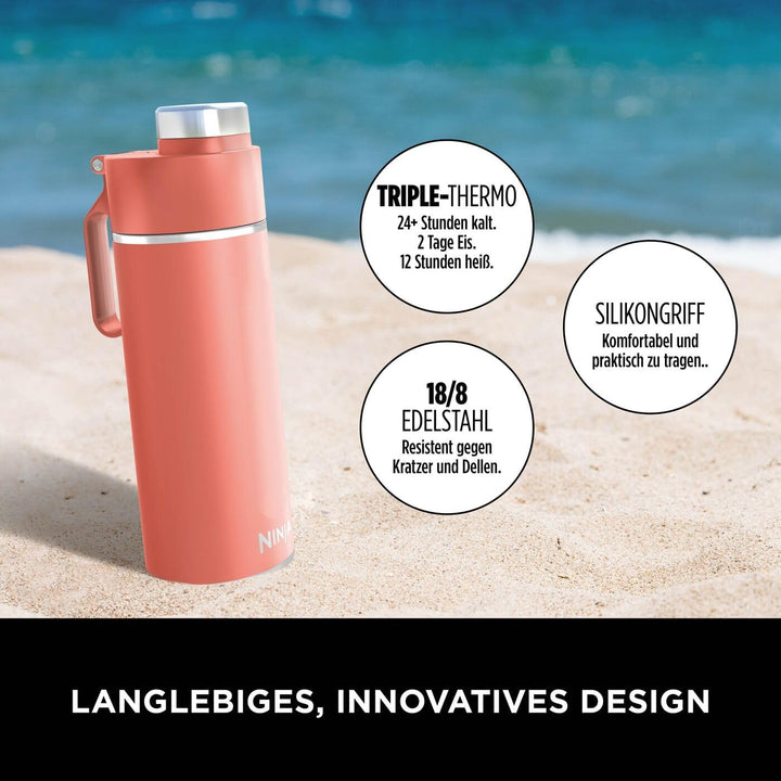 Ninja Thirsti Wasserflasche, Thermobecher to go, 700ml, auslaufsicherer Deckel, für kohlensäurehalti