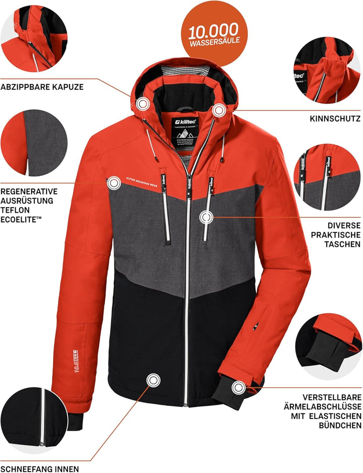 killtec Men's Ski Functional Jacket with Zip-Off Hood and Snow Guard XL dunkelorange, XL dunkelorang