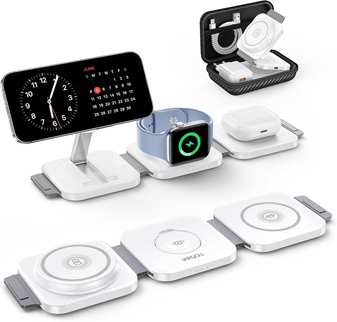 JARGOU 3 in1 Faltbare Ladestation für Apple, Ladestation Apple Watch und iPhone, Magnetisches Ladege
