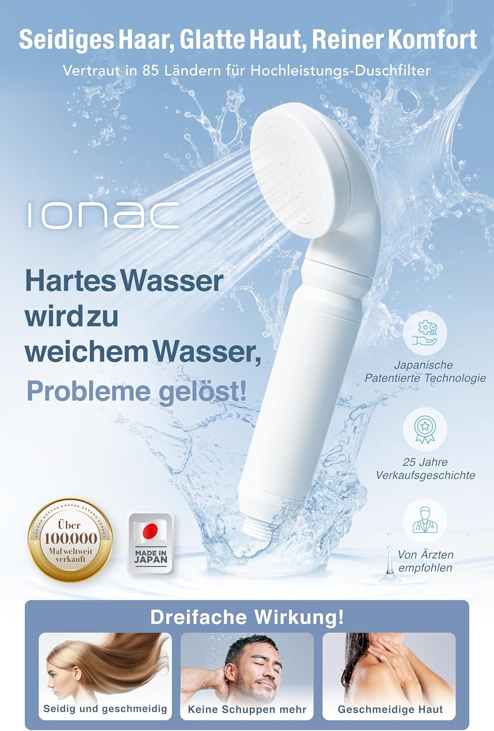 【Made in Japan & innovative Technologie】IONAC Duschkopf mit Filter, wasserenthärter Dusche, Spa zu H