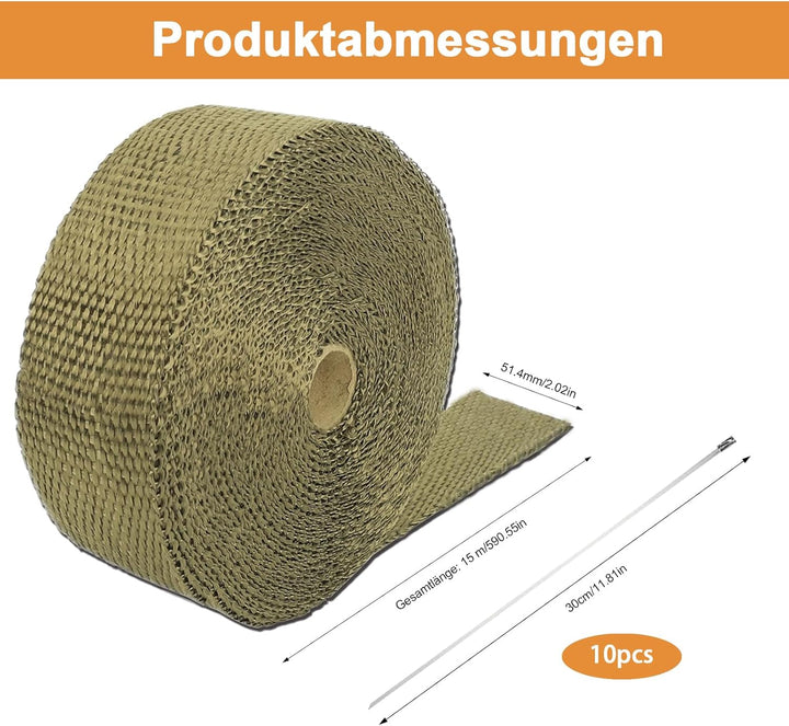 Hitzeschutzband Auspuff, Titanfarben Auspuffband, 50 mm x 15 m Auspuff Dichtband, Hitzeschutzband Au