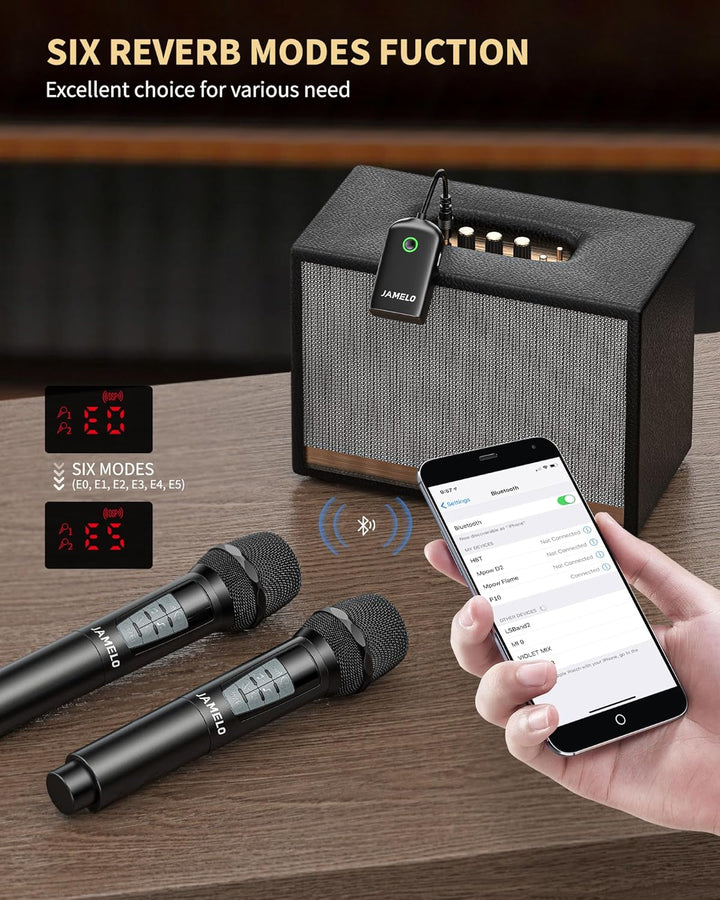 JAMELO Kabelloses Mikrofon, 2.4G Handmikrofon mit Hall & Equalizer, Bluetooth-Empfänger, für Karaoke