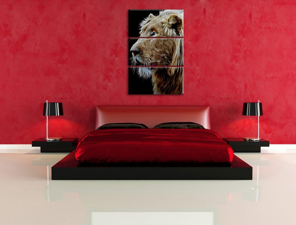 Dark stolzer weisser Löwe schwarz/weiss Deluxe 3-Teiler Leinwandbild 120x80 Bild auf Leinwand, XXL r