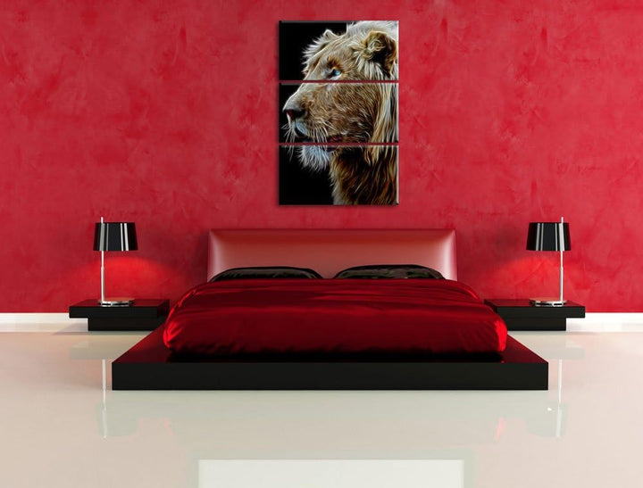 Dark stolzer weisser Löwe schwarz/weiss Deluxe 3-Teiler Leinwandbild 120x80 Bild auf Leinwand, XXL r