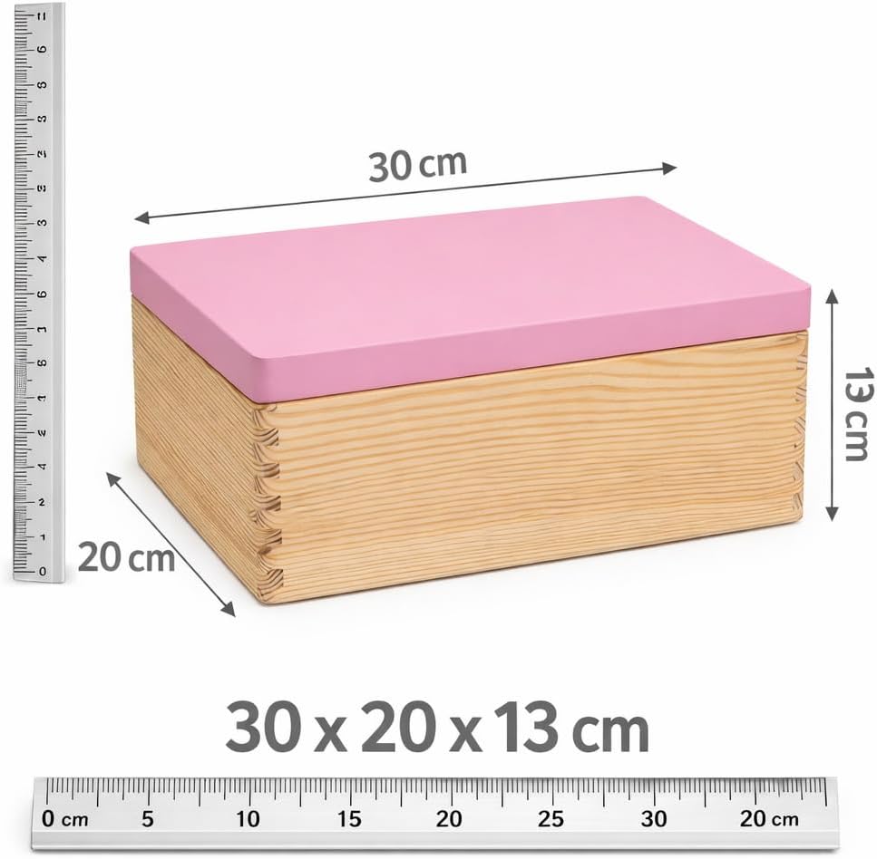 Holzkiste mit Deckel – Rosa – 30×20 cm – Aufbewahrungsbox aus Holz für Fotos, Andenken, Kinderzimmer