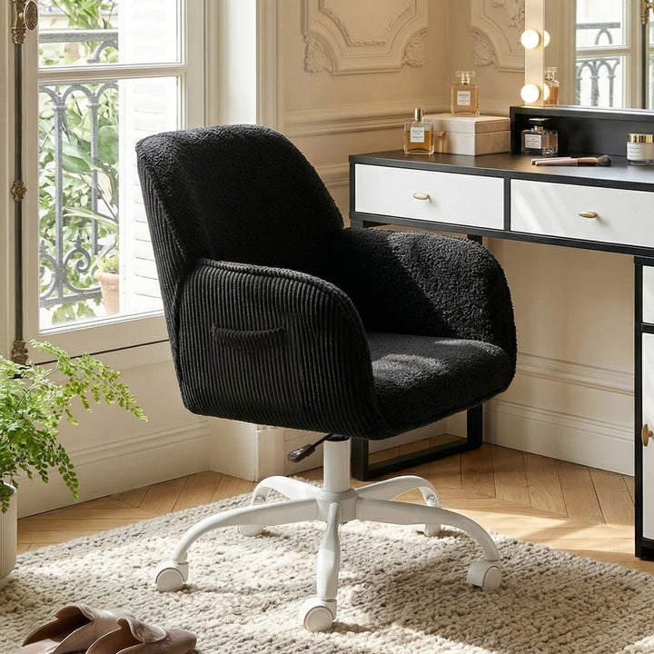 Bürostuhl Schreibtischstuhl Homeoffice Stuhl Schminktisch Stuhl – Sherpa- & Cordstoff, Ergonomisch m