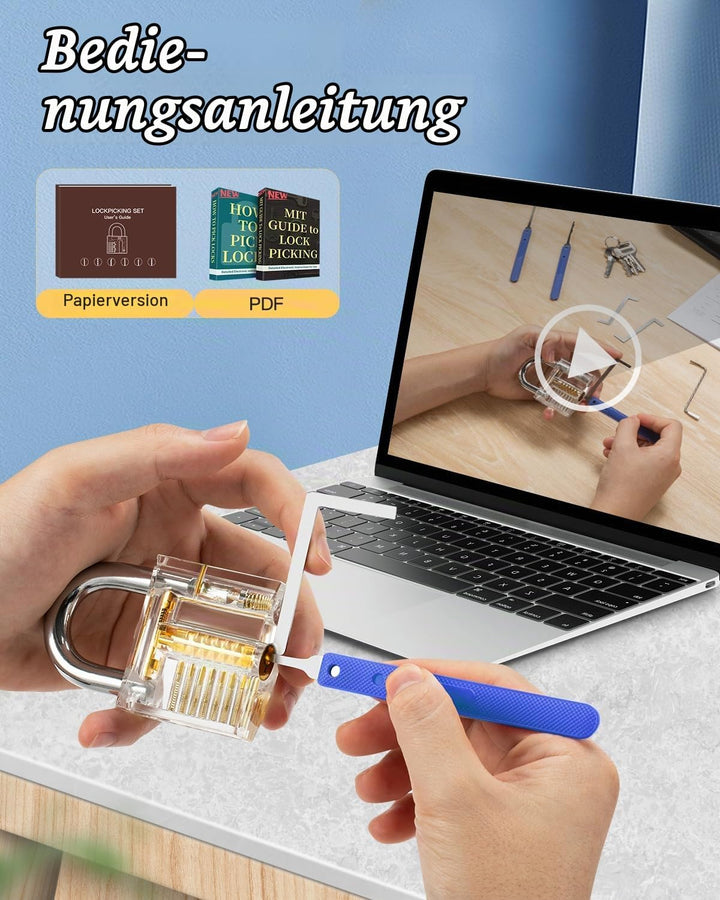 Lockpicking Set, IPSXP 25 Stück Dietrich Set mit 2 Stück Transparent Training Schlössern mit Lederta
