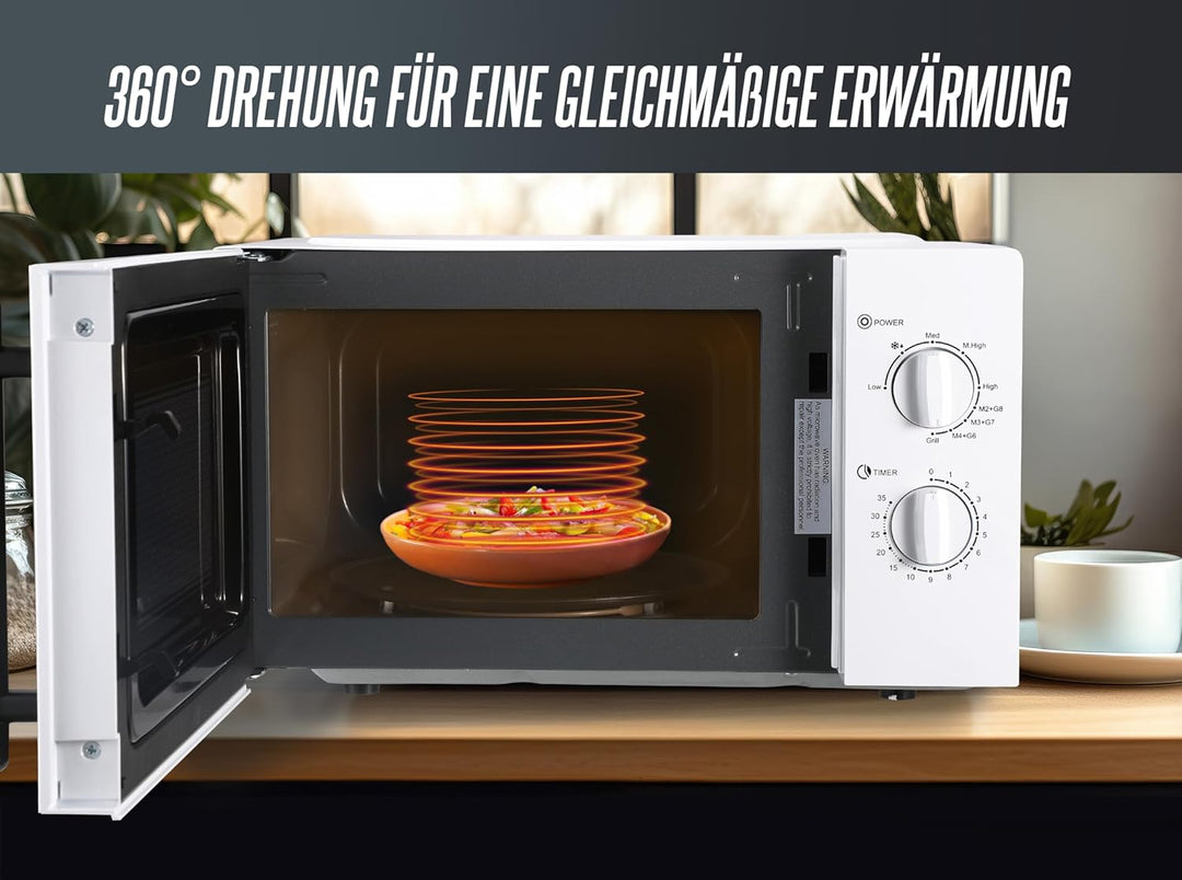 HEINRICHS Mikrowelle, kompakte Mikrowelle, 20L Volumen, 9 Leistungsstufen, inkl.35min.Timer, Defrost