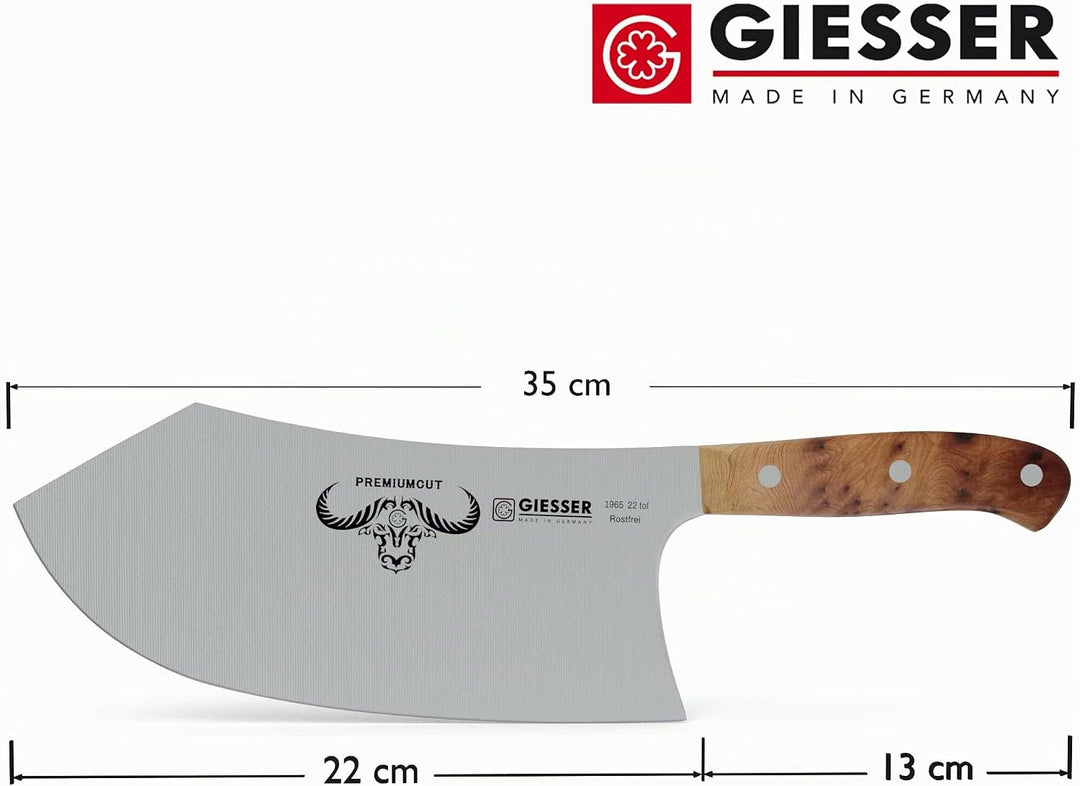 GIESSER seit 1776 - Made in Germany - Küchenbeil 22 cm Tree of Life, PremiumCut Butcher No 1, Hackme